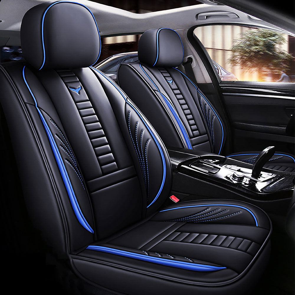 Full Coverage Black Leather Car Seat Cover Mechanical Standard Style, Automotive Vehicle Cushion Universal Fit
