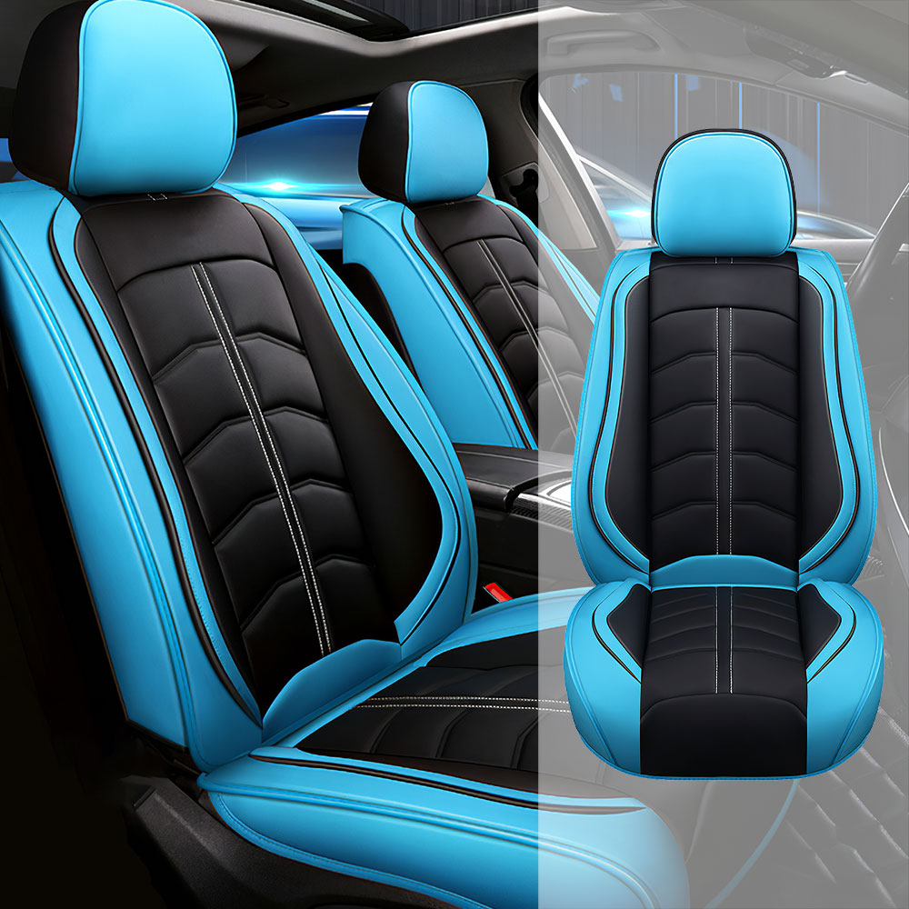 Full Coverage Black Leather Car Seat Cover Light Standard Style, Automotive Vehicle Cushion Universal Fit