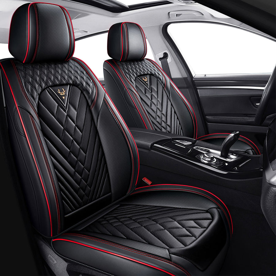 Style 45, Black/Red, Universal Car Seat Covers, 2-Seat Front Set, Easy-Clean Interior Protection