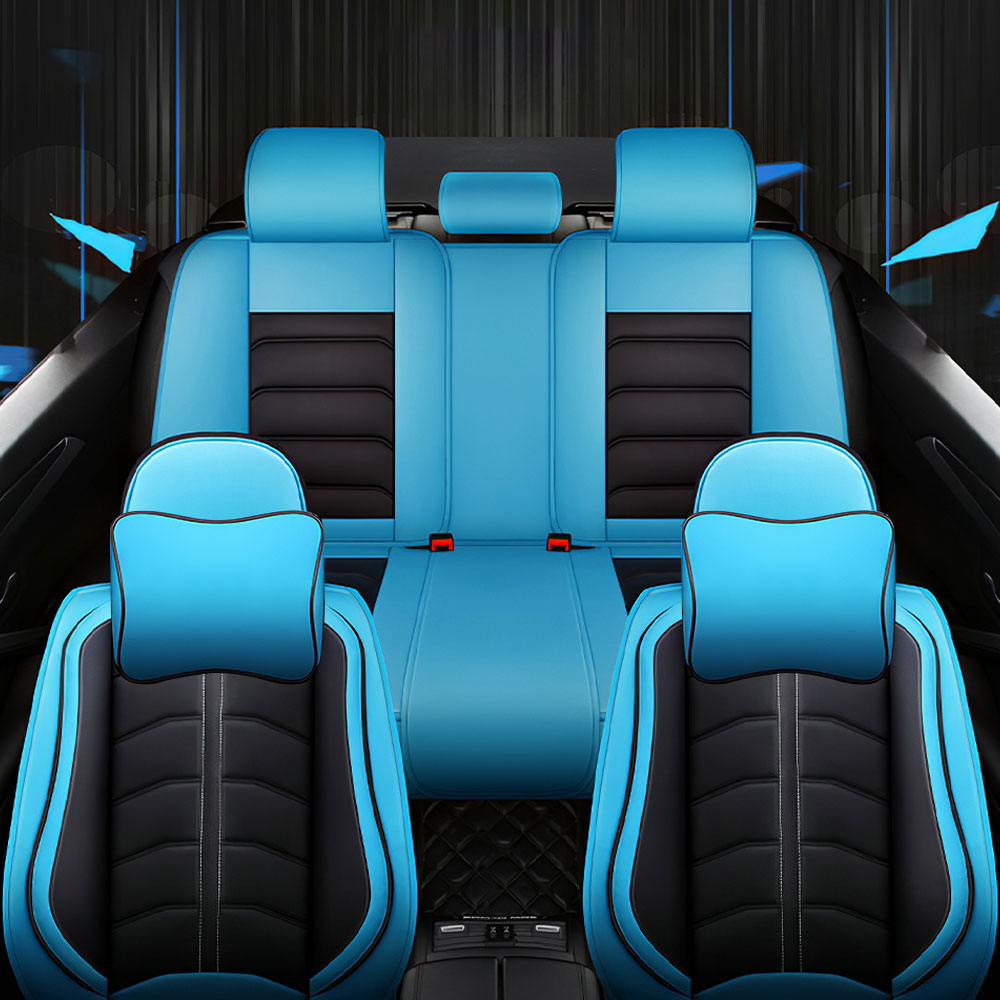 Full Coverage Black Leather Car Seat Cover Light Luxury Style, Automotive Vehicle Cushion Universal Fit