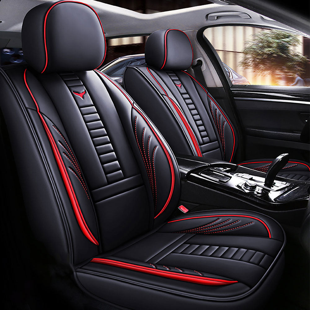 Full Coverage Black Leather Car Seat Cover Mechanical Standard Style, Automotive Vehicle Cushion Universal Fit