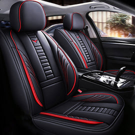 Full Coverage Black Leather Car Seat Cover Mechanical Standard Style, Automotive Vehicle Cushion Universal Fit