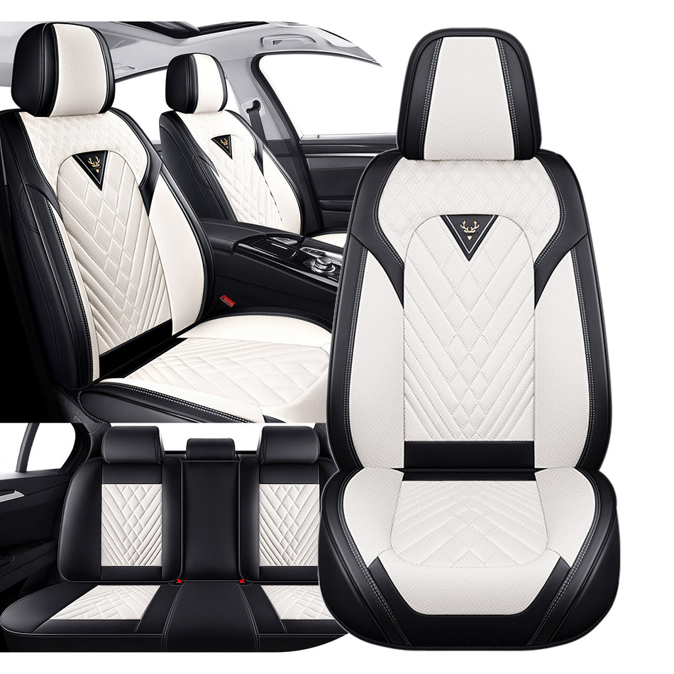 Style 45, Black/Beige, Universal Car Seat Covers, 5-Seat Standard Set, Easy-Clean Interior Protection