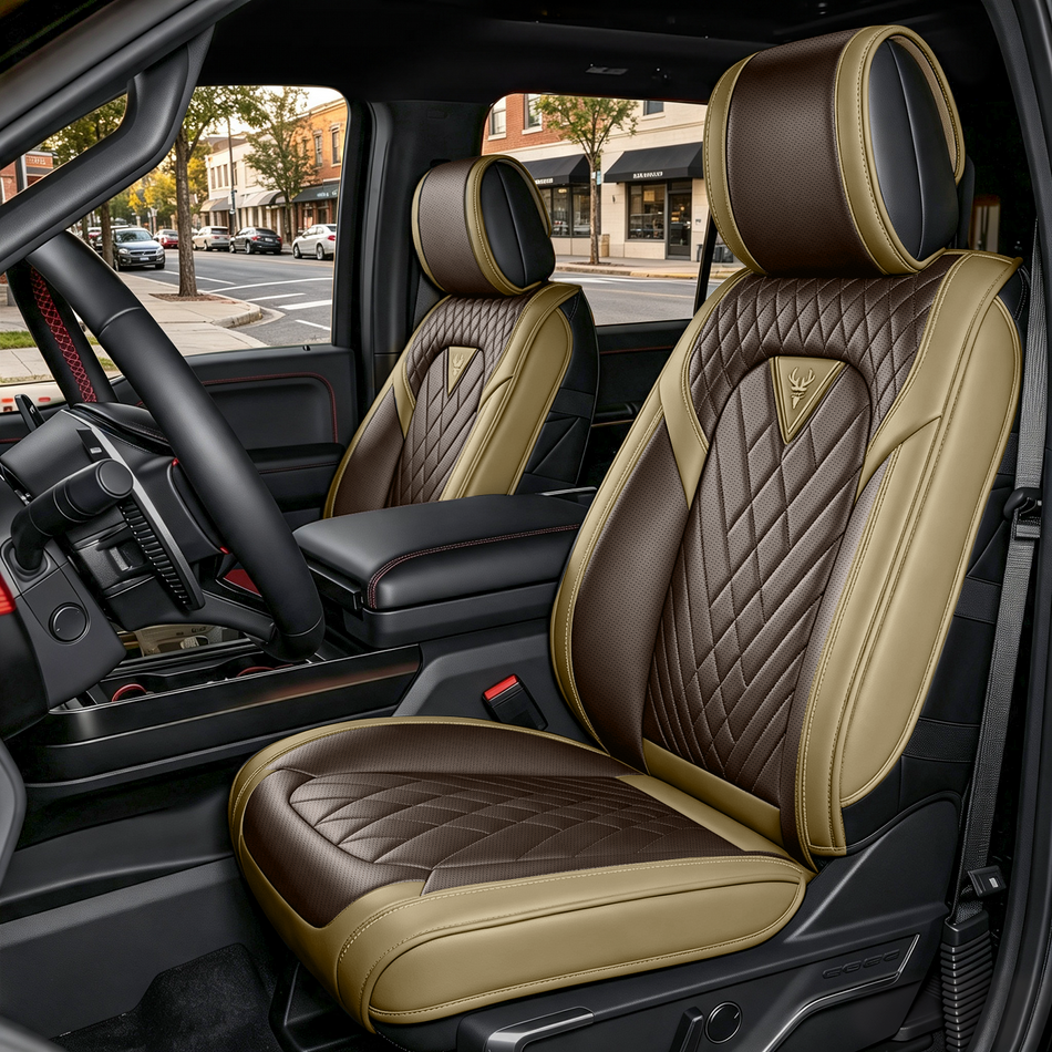 Ford F-150 Seat Covers, Beige/Brown, 5-Seat Standard Set, Vehicle-Specific Interior Protection