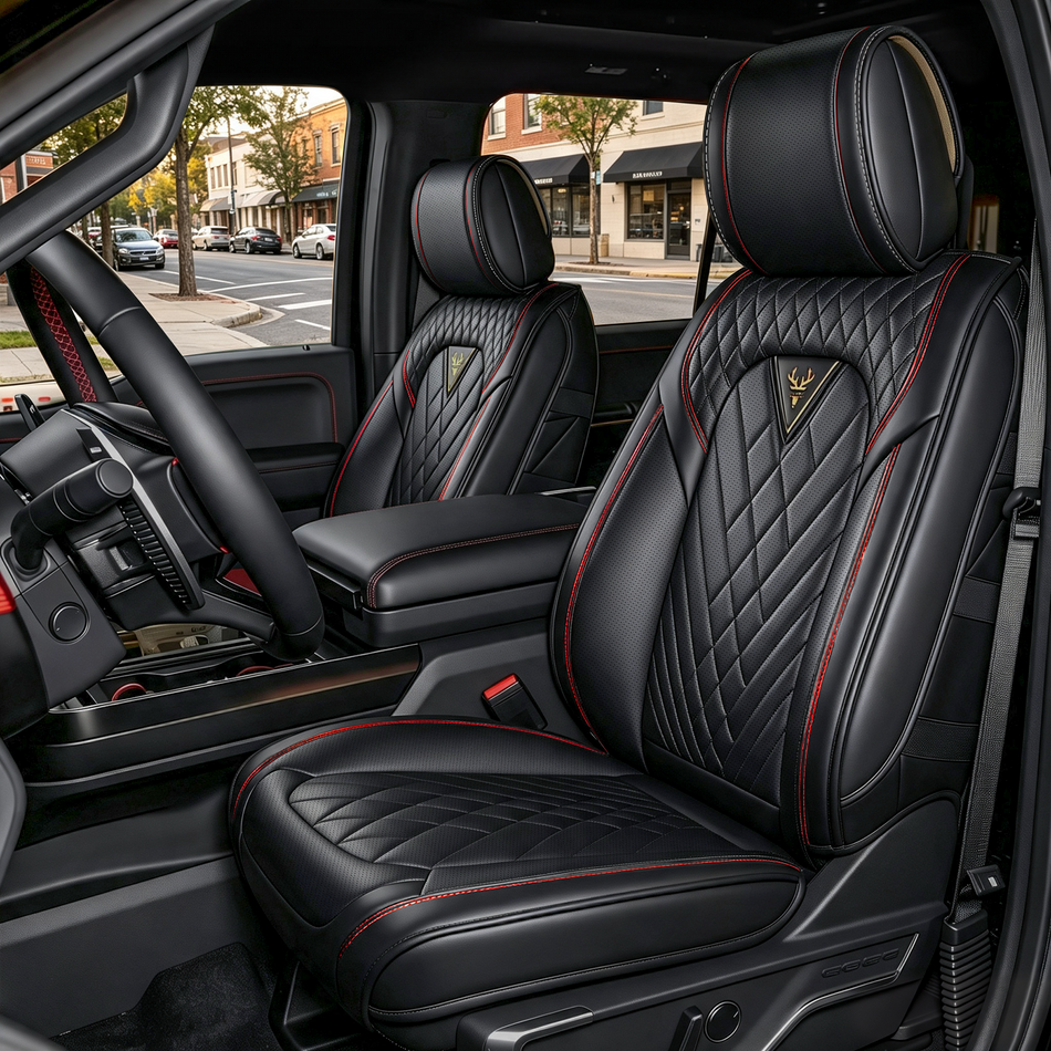 Ford F-150 Seat Covers, Black/Red, 5-Seat Standard Set, Vehicle-Specific Interior Protection