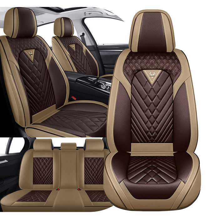 Style 45, Beige/Brown, Universal Car Seat Covers, 5-Seat Standard Set, Easy-Clean Interior Protection