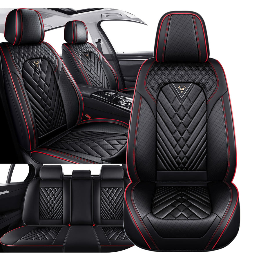 Style 45, Black/Red, Universal Car Seat Covers, 5-Seat Standard Set, Easy-Clean Interior Protection