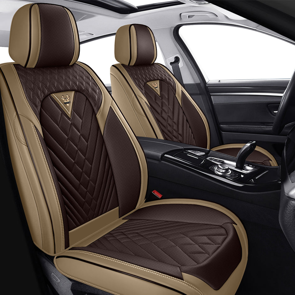 Style 45, Beige/Brown, Universal Car Seat Covers, 2-Seat Front Set, Easy-Clean Interior Protection