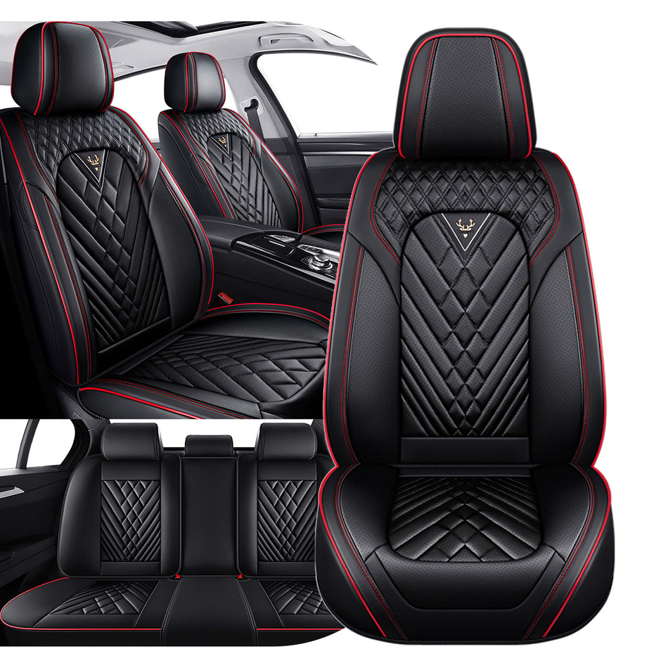 Style 45, Black/Red, Universal Car Seat Covers, 5-Seat Standard Set, Easy-Clean Interior Protection