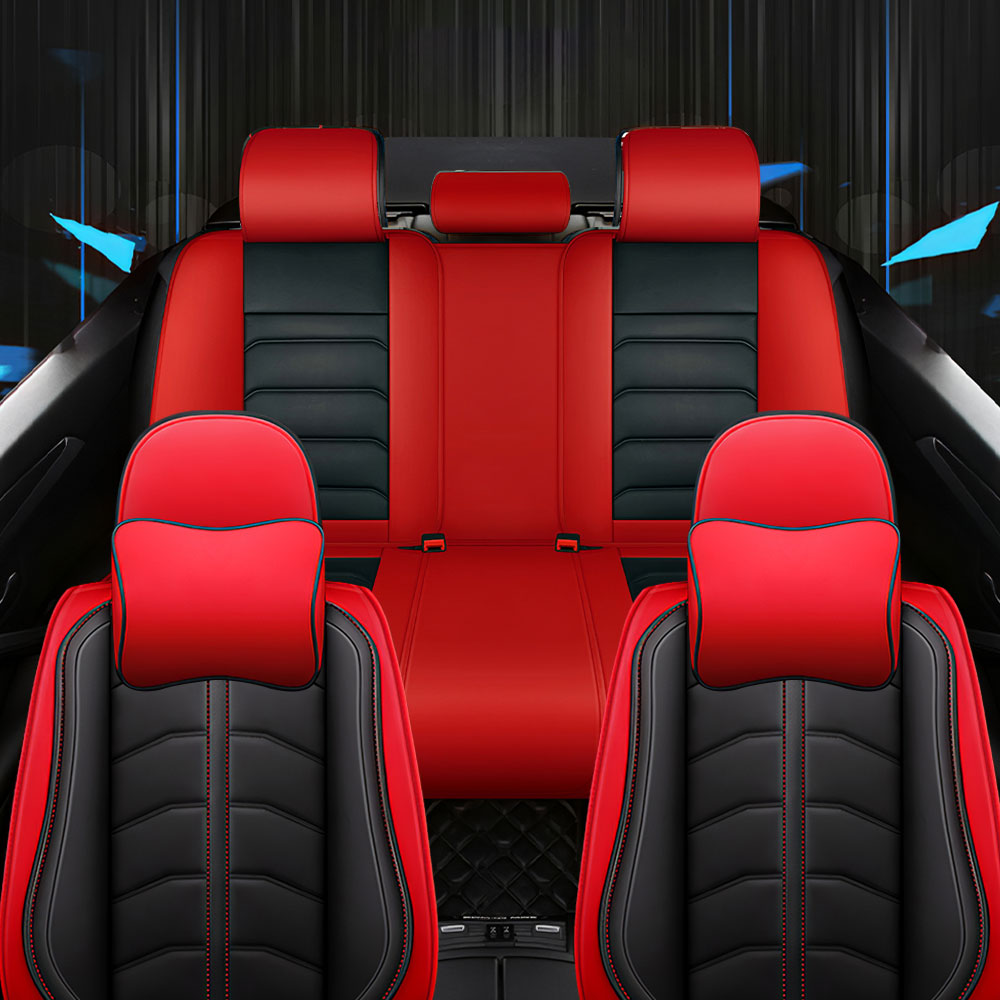 Full Coverage Black Leather Car Seat Cover Light Luxury Style, Automotive Vehicle Cushion Universal Fit