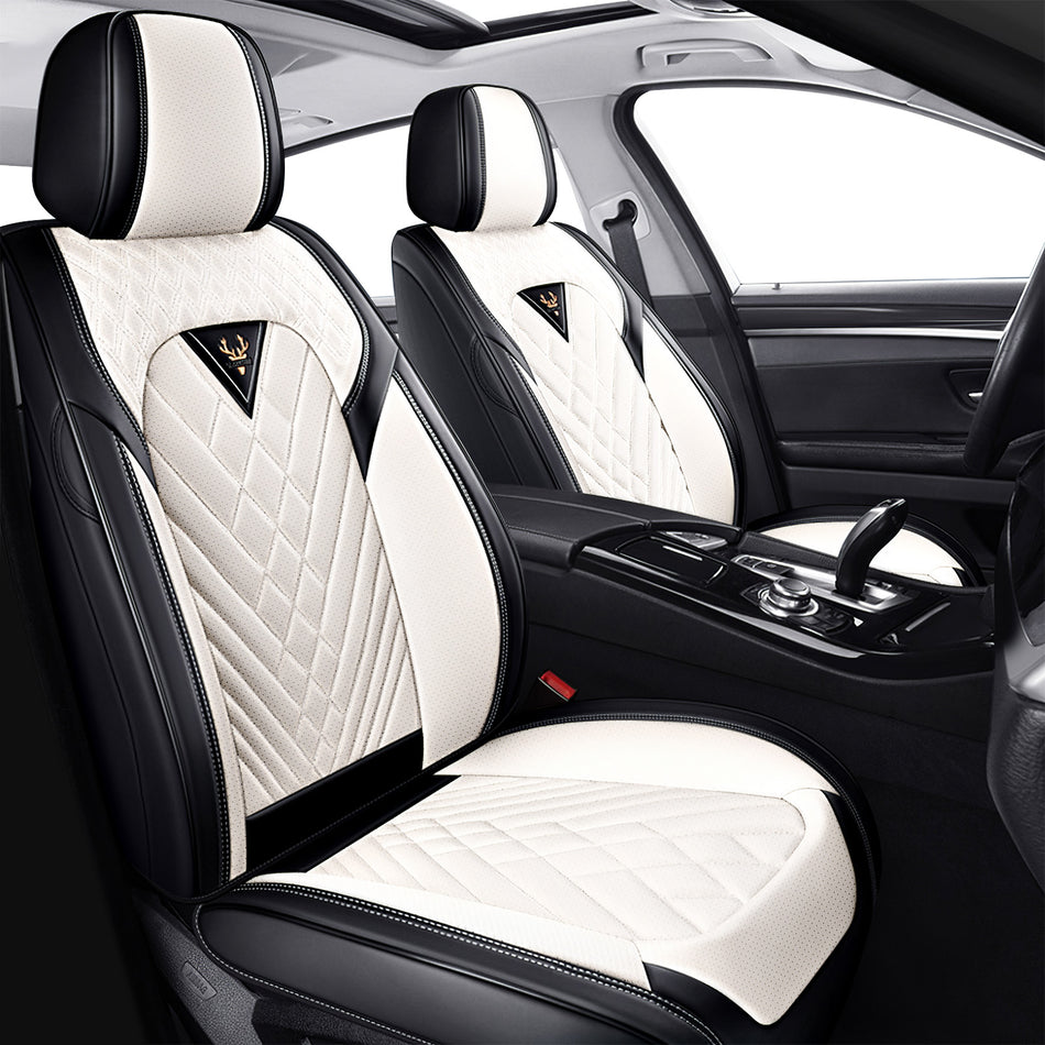Style 45, Black/Beige, Universal Car Seat Covers, 2-Seat Front Set, Easy-Clean Interior Protection