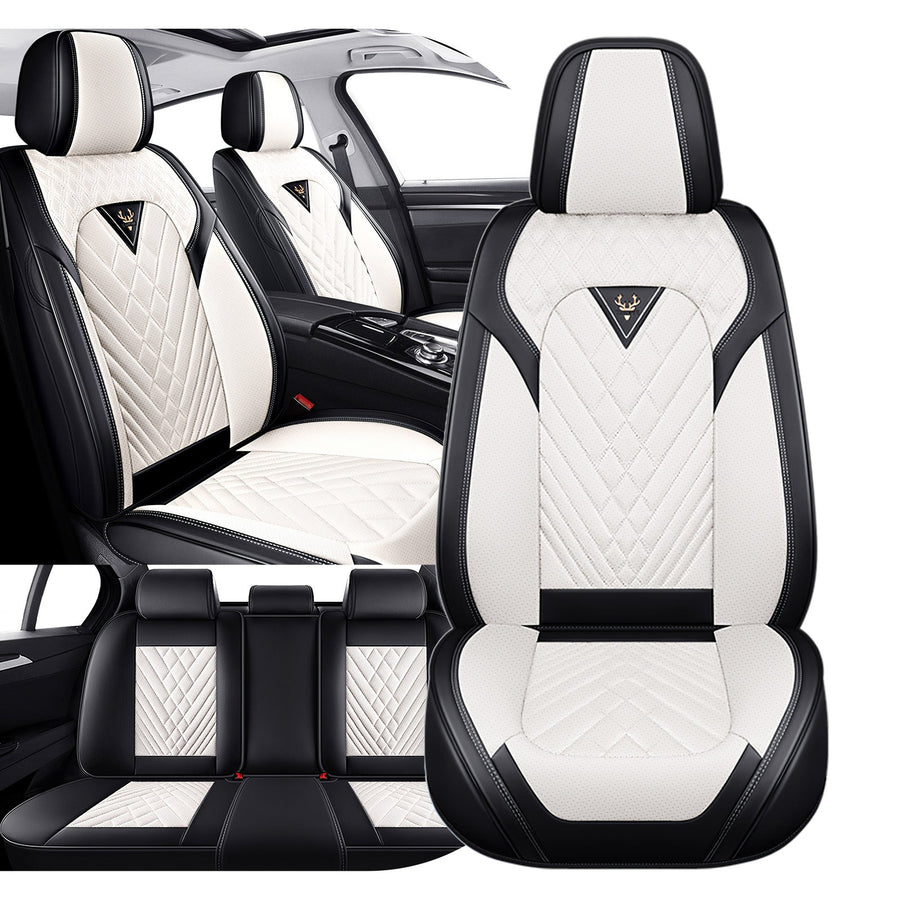 Style 45, Black/Beige, Universal Car Seat Covers, 5-Seat Standard Set, Easy-Clean Interior Protection