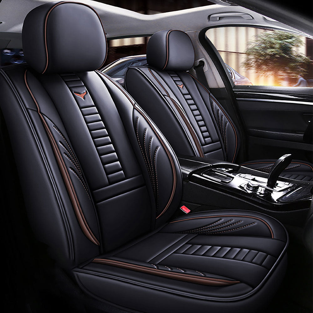 Full Coverage Black Leather Car Seat Cover Mechanical Standard Style, Automotive Vehicle Cushion Universal Fit