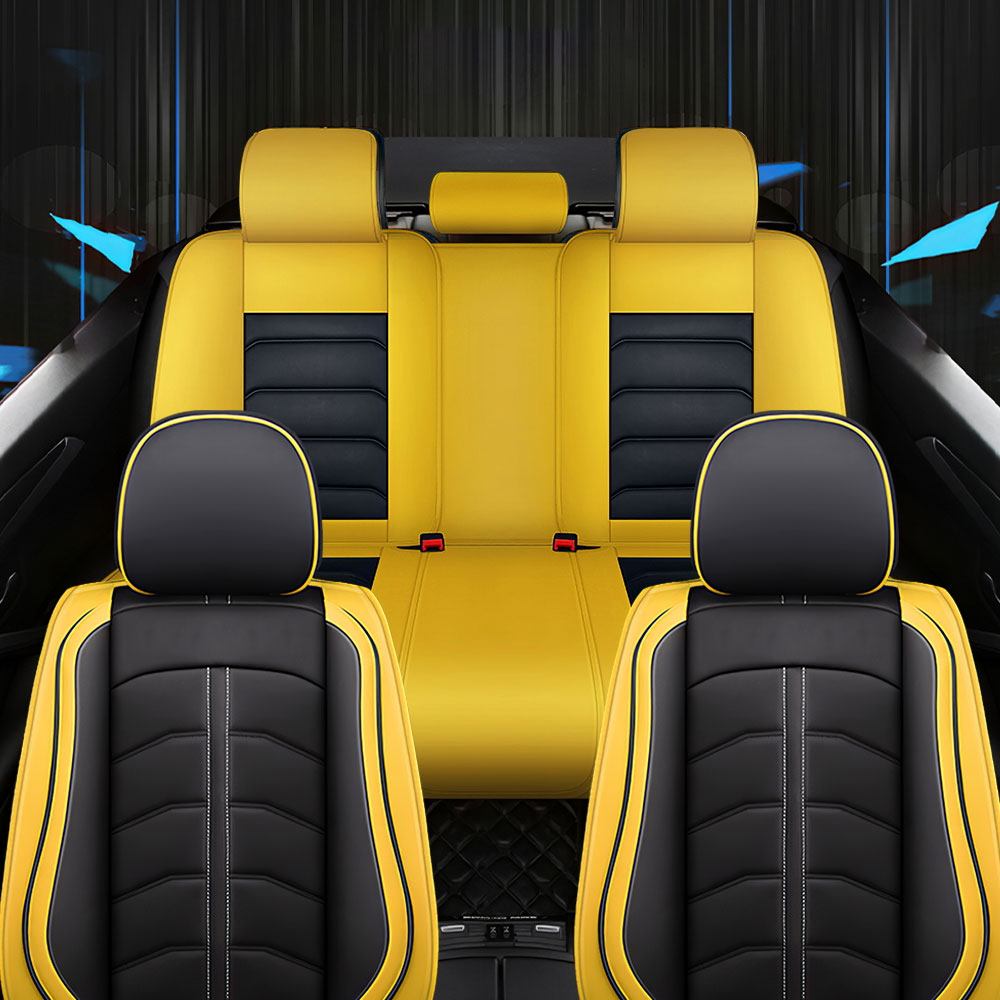 Full Coverage Black Leather Car Seat Cover Light Standard Style, Automotive Vehicle Cushion Universal Fit