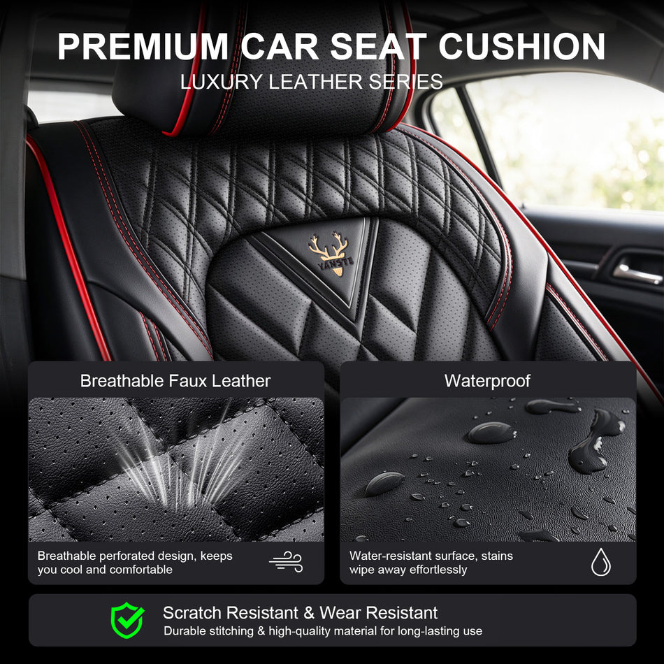 Style 45, Black/Red, Universal Car Seat Covers, 5-Seat Standard Set, Easy-Clean Interior Protection