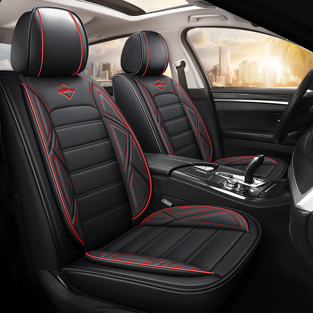 Full Coverage Black Leather Car Seat Cover Sports’ Standard Style, Automotive Vehicle Cushion Universal Fit