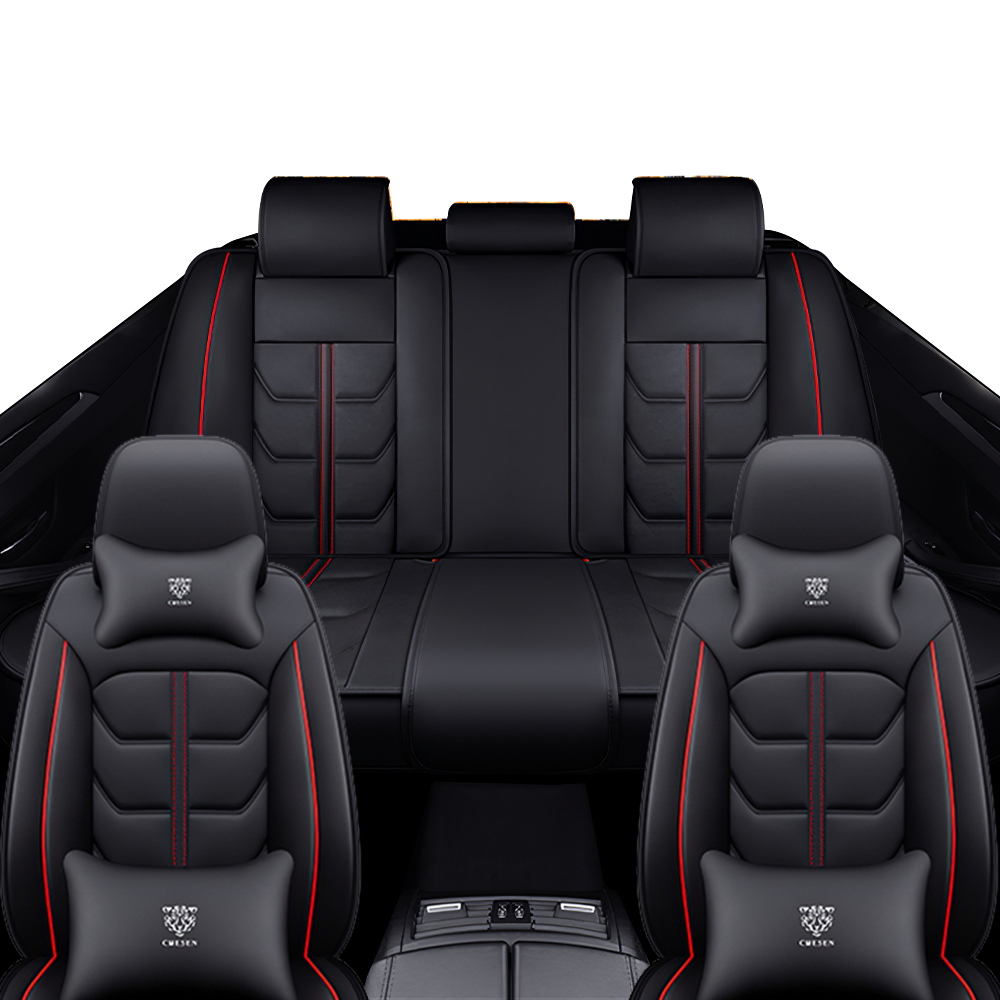 Full Coverage Black Leather Car Seat Cover Light Luxury Style, Automotive Vehicle Cushion Universal Fit