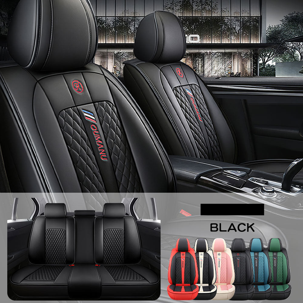 Full Coverage Black Leather Car Seat Cover Street Standard Style, Automotive Vehicle Cushion Universal Fit