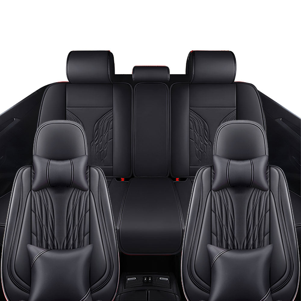Full Coverage Black Leather Car Seat Cover Mechanical Luxury Style, Automotive Vehicle Cushion Universal Fit