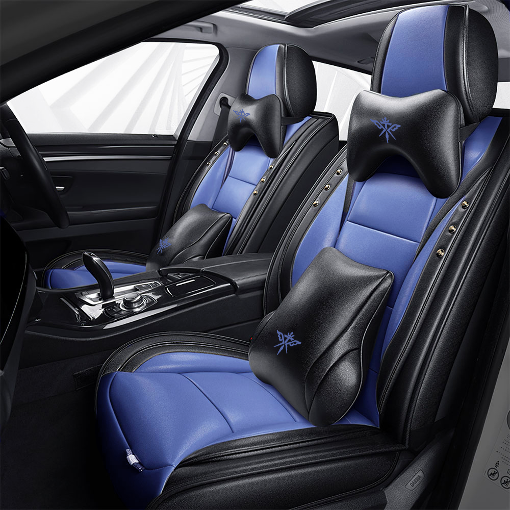 Full Coverage Black Leather Car Seat Cover Street Luxury Style, Automotive Vehicle Cushion Universal Fit