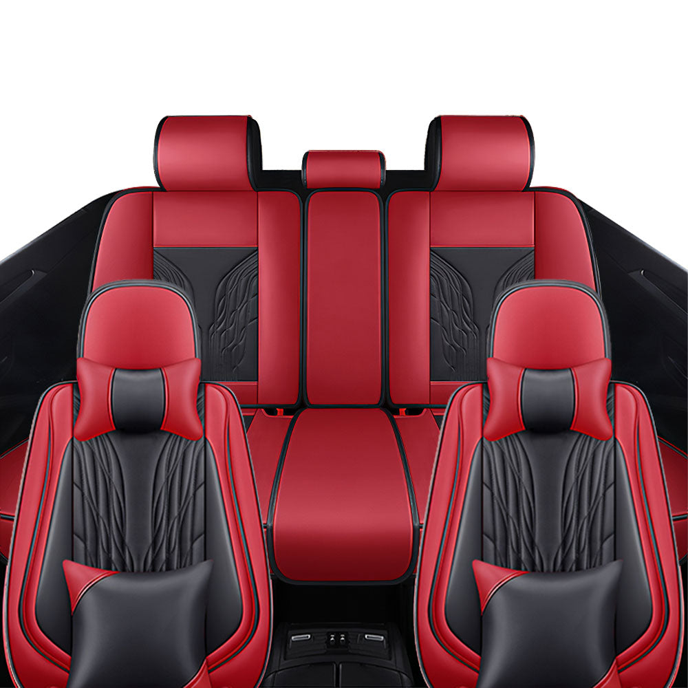 Full Coverage Black Leather Car Seat Cover Mechanical Luxury Style, Automotive Vehicle Cushion Universal Fit