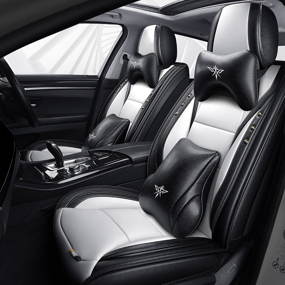 Full Coverage Black Leather Car Seat Cover Street Luxury Style, Automotive Vehicle Cushion Universal Fit