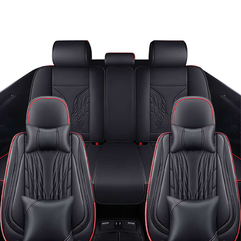 Full Coverage Black Leather Car Seat Cover Mechanical Luxury Style, Automotive Vehicle Cushion Universal Fit