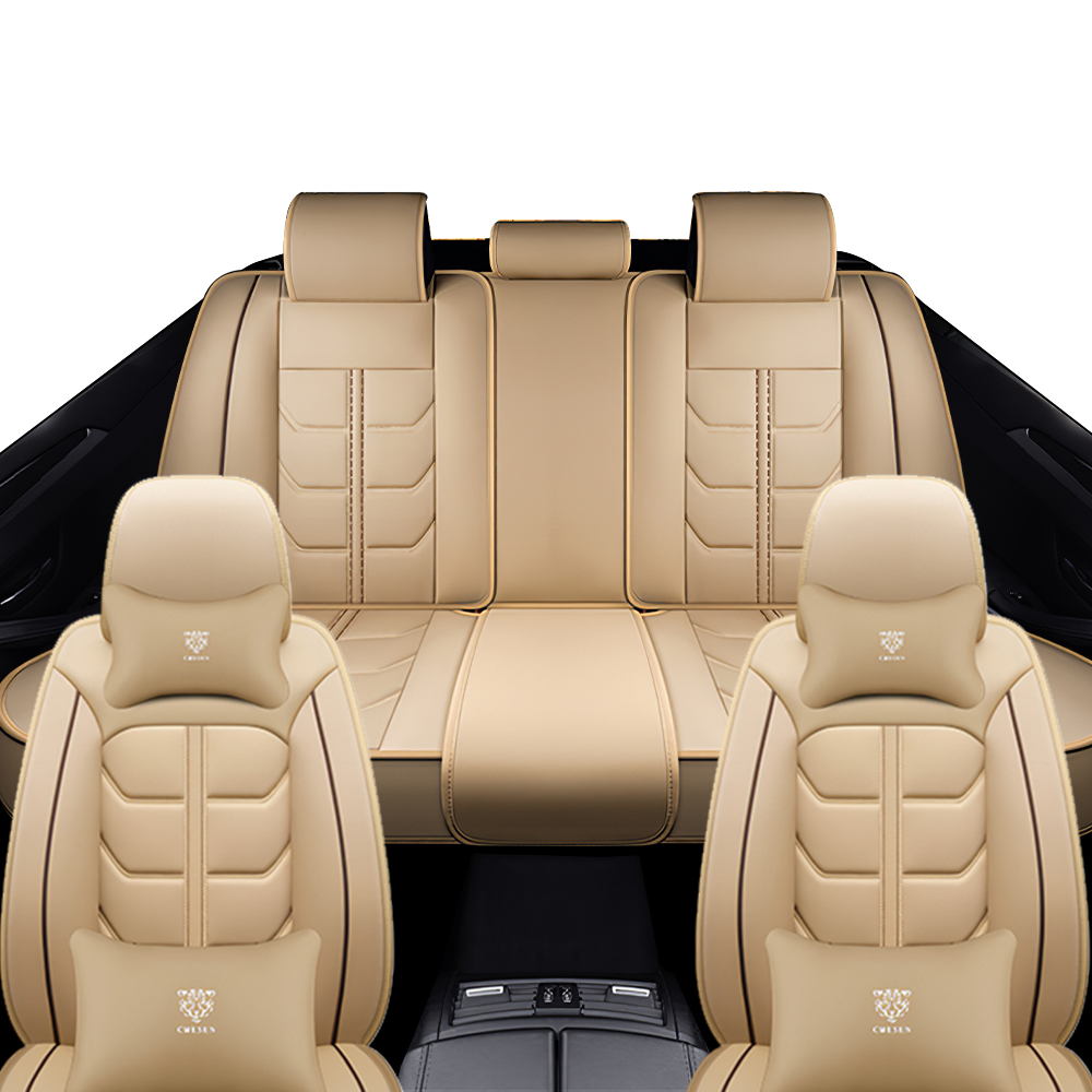 Full Coverage Black Leather Car Seat Cover Light Luxury Style, Automotive Vehicle Cushion Universal Fit
