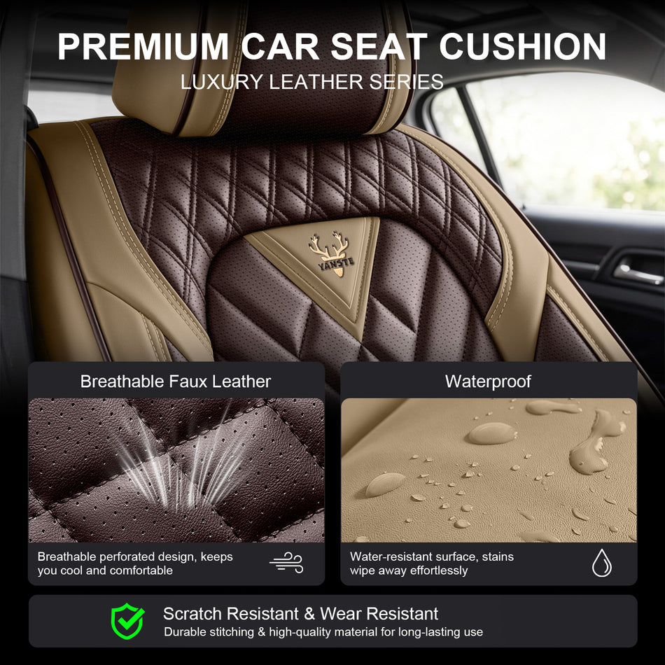 Style 45, Beige/Brown, Universal Car Seat Covers, 5-Seat Standard Set, Easy-Clean Interior Protection