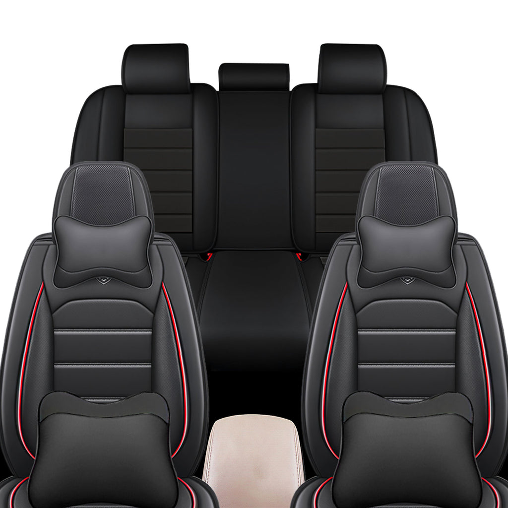 Full Coverage Black Leather Car Seat Cover Sports’  Luxury Style, Automotive Vehicle Cushion Universal Fit