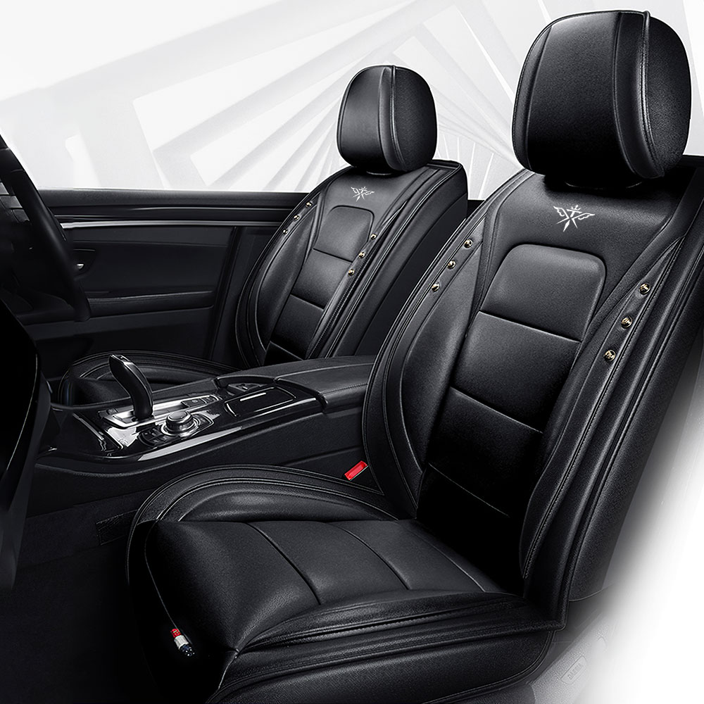 Full Coverage Black Leather Car Seat Cover Street Standard Style, Automotive Vehicle Cushion Universal Fit