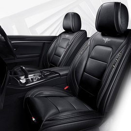 Full Coverage Black Leather Car Seat Cover Street Standard Style, Automotive Vehicle Cushion Universal Fit