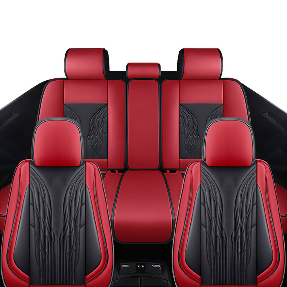 Full Coverage Black Leather Car Seat Cover Mechanical Standard Style, Automotive Vehicle Cushion Universal Fit