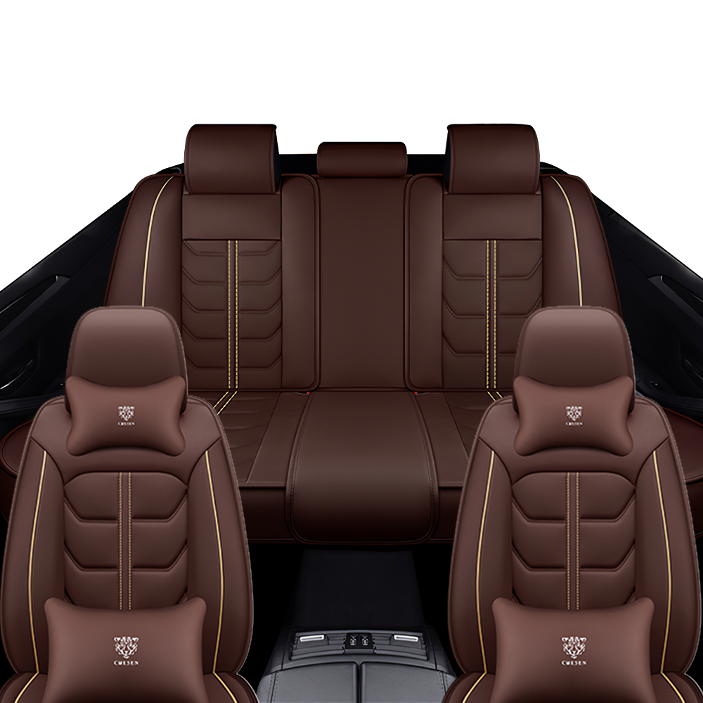 Full Coverage Black Leather Car Seat Cover Light Luxury Style, Automotive Vehicle Cushion Universal Fit