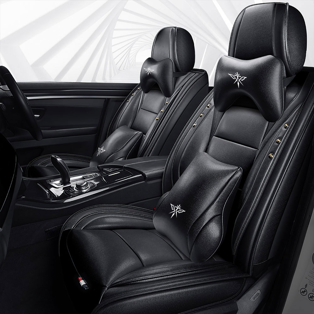 Full Coverage Black Leather Car Seat Cover Street Luxury Style, Automotive Vehicle Cushion Universal Fit
