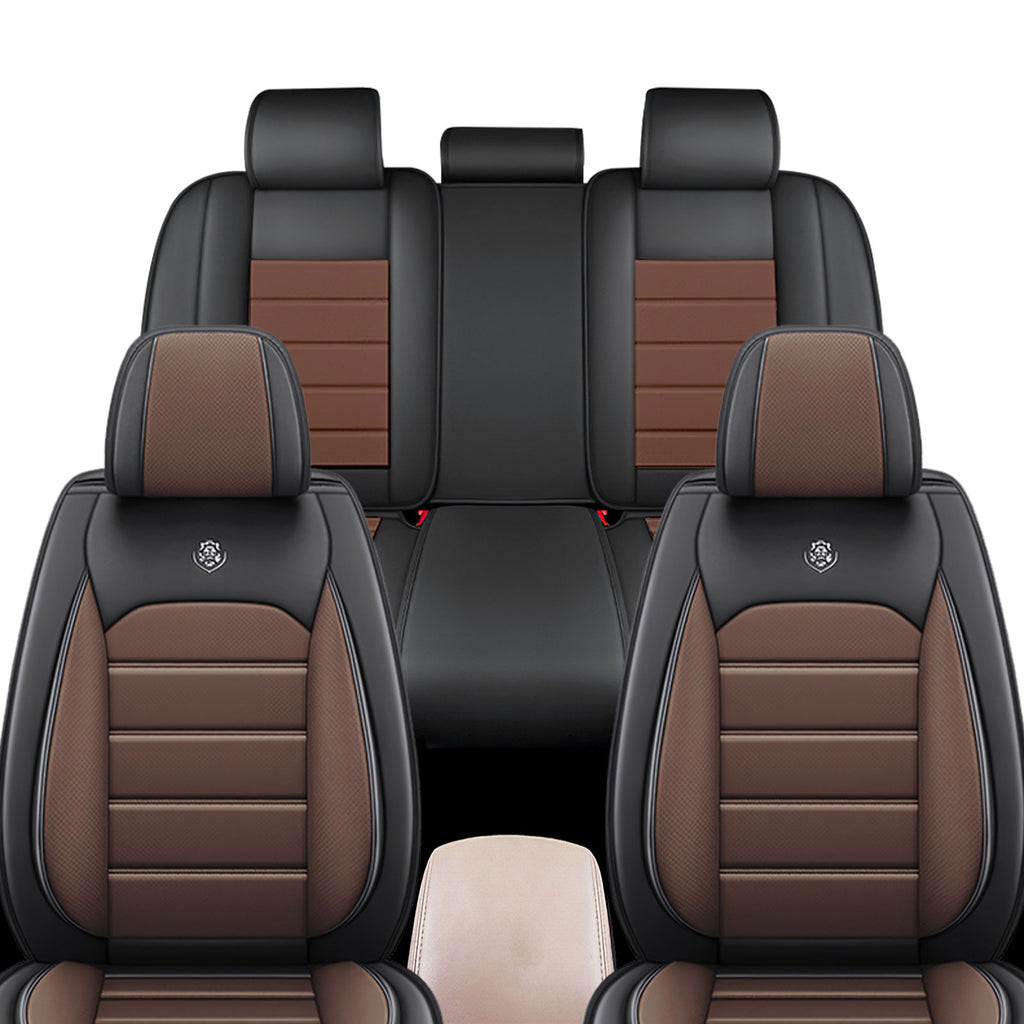 Full Coverage Black Leather Car Seat Cover Sports’ Standard Style, Automotive Vehicle Cushion Universal Fit
