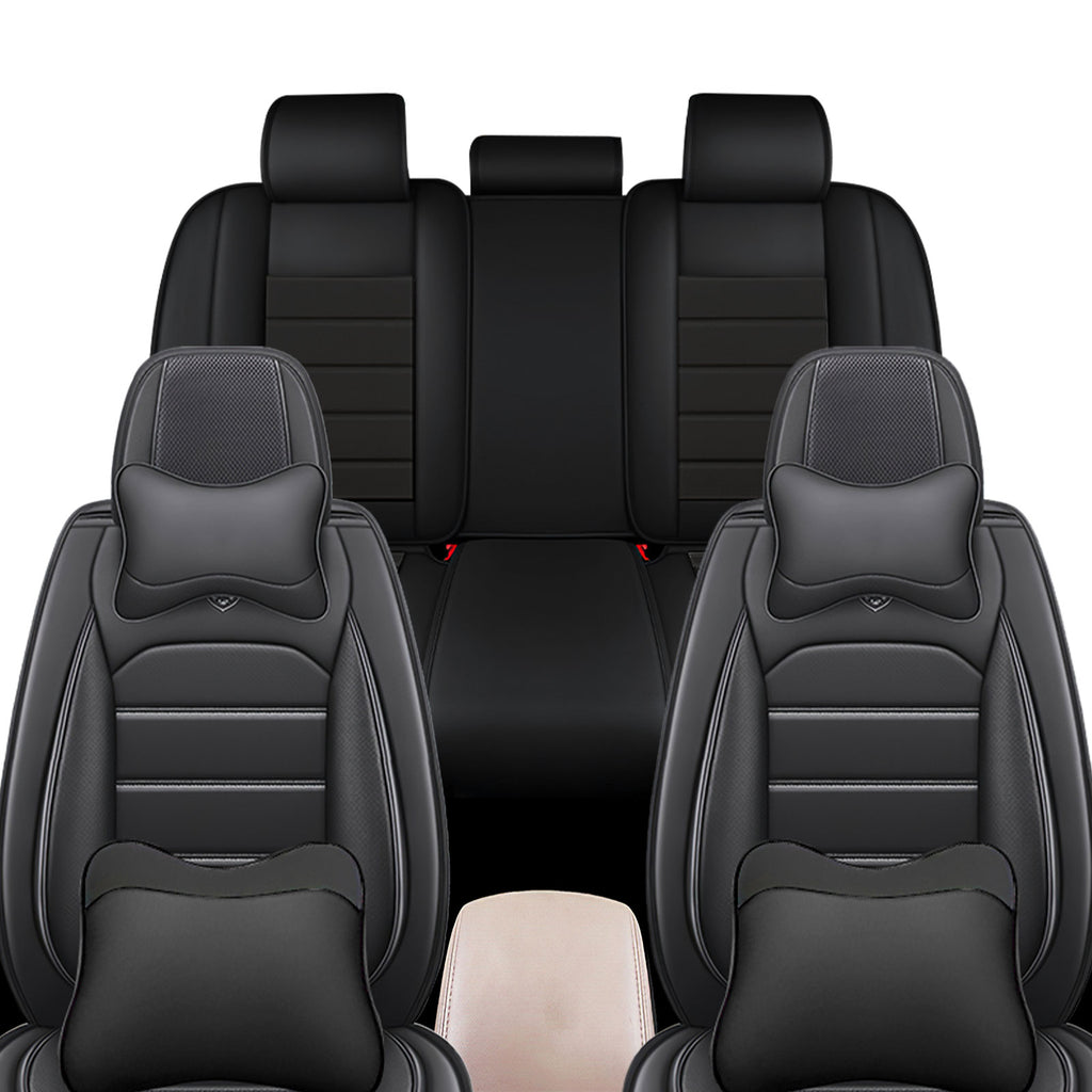 Full Coverage Black Leather Car Seat Cover Sports’  Luxury Style, Automotive Vehicle Cushion Universal Fit