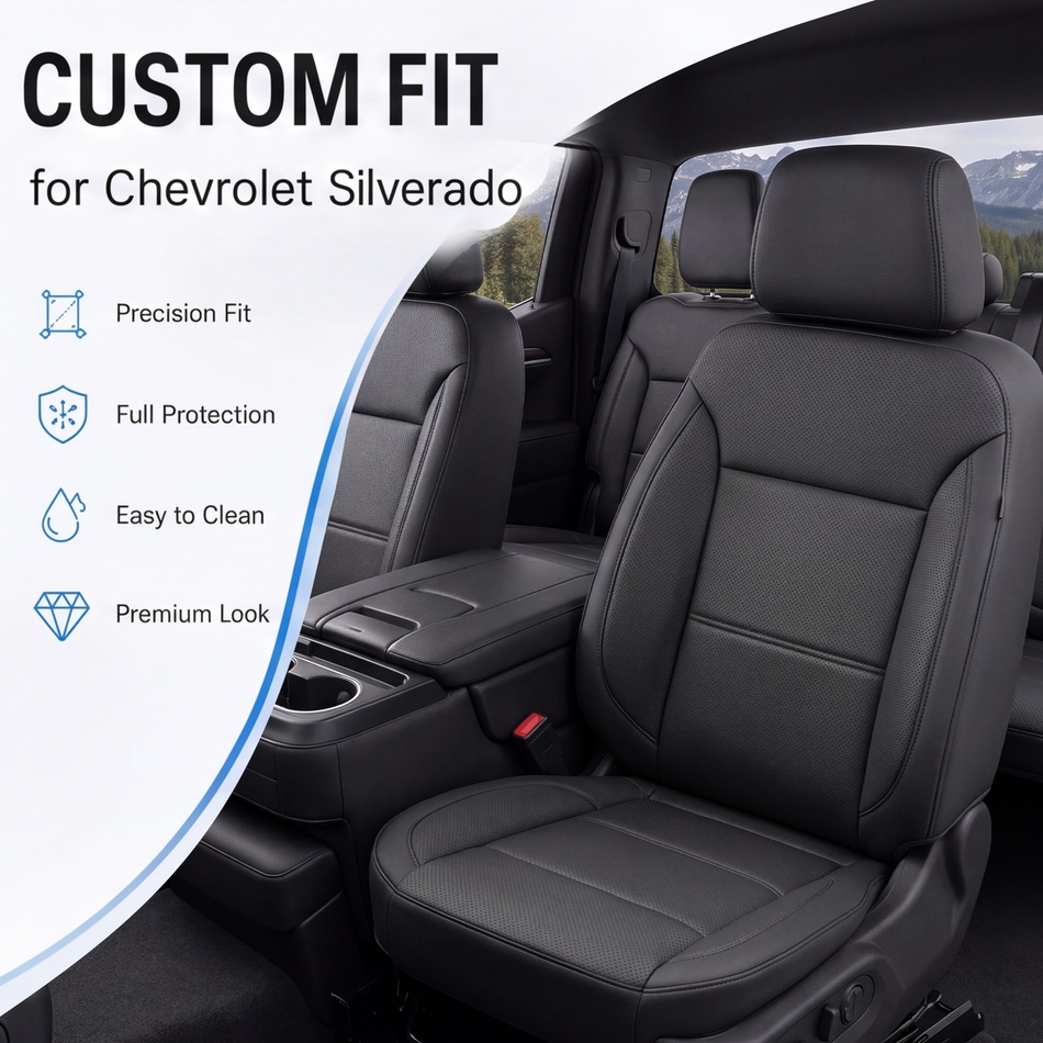 2019-2026 Chevrolet Silverado LT Seat Covers, Black, 5-Seat Standard Set, Vehicle-Specific Interior Protection