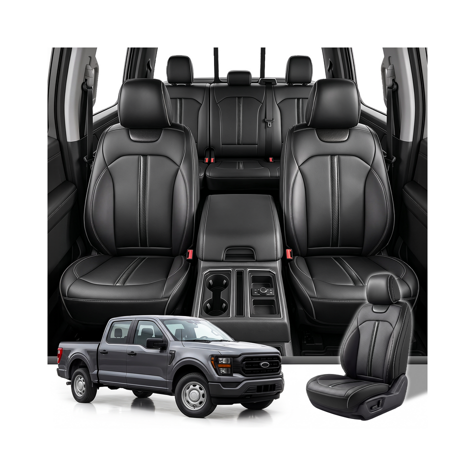 2010-2026 Ford F-150 Seat Covers, Black/Gray, 5-Seat Standard Set, Vehicle-Specific Interior Protection