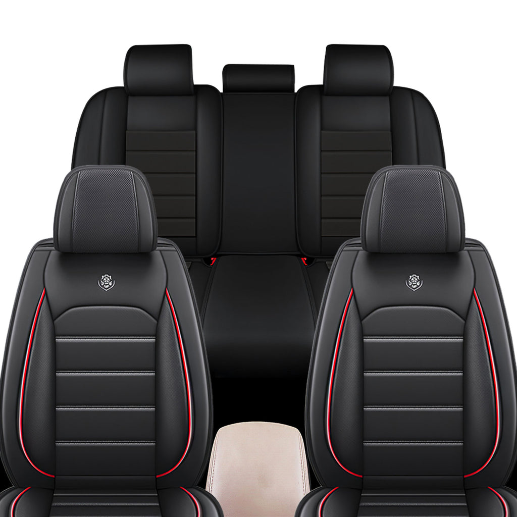 Full Coverage Black Leather Car Seat Cover Sports’ Standard Style, Automotive Vehicle Cushion Universal Fit