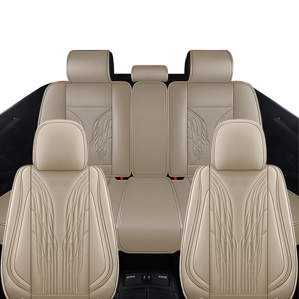 Full Coverage Black Leather Car Seat Cover Mechanical Standard Style, Automotive Vehicle Cushion Universal Fit