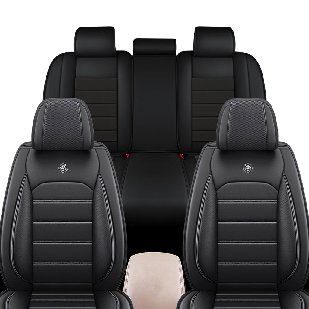 Full Coverage Black Leather Car Seat Cover Sports’ Standard Style, Automotive Vehicle Cushion Universal Fit