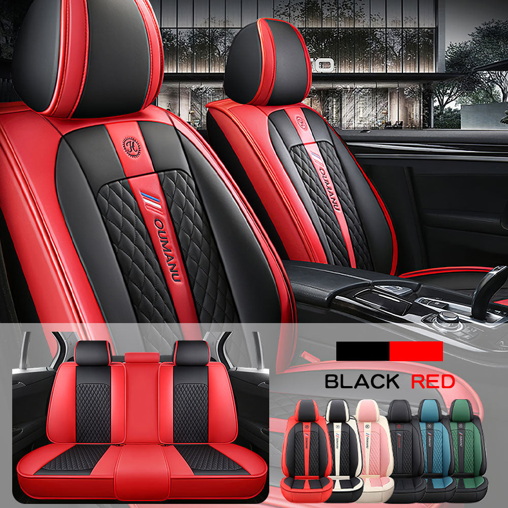 Full Coverage Black Leather Car Seat Cover Street Standard Style, Automotive Vehicle Cushion Universal Fit