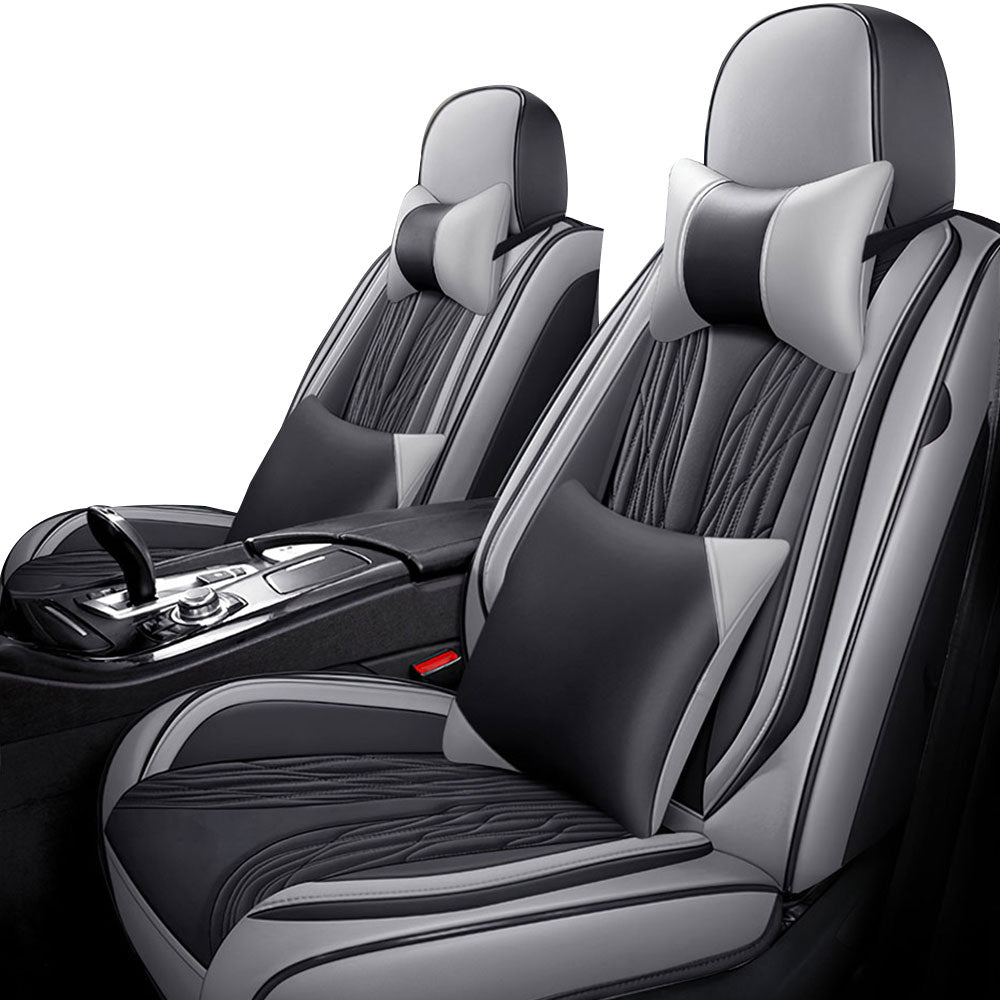 Full Coverage Black Leather Car Seat Cover Mechanical Luxury Style, Automotive Vehicle Cushion Universal Fit