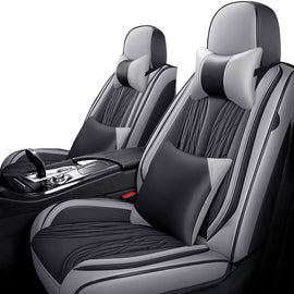 Full Coverage Black Leather Car Seat Cover Mechanical Luxury Style, Automotive Vehicle Cushion Universal Fit