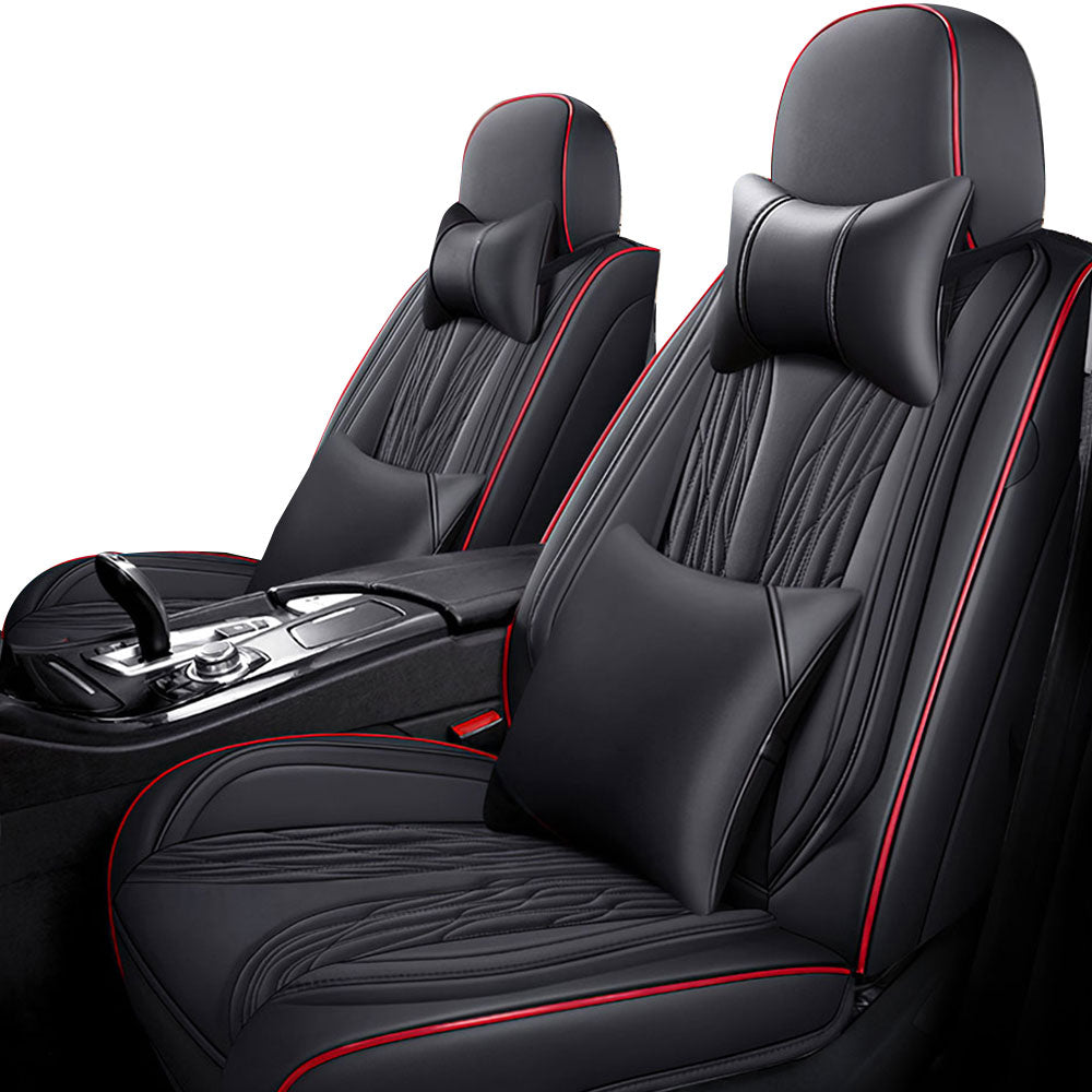Full Coverage Black Leather Car Seat Cover Mechanical Luxury Style, Automotive Vehicle Cushion Universal Fit
