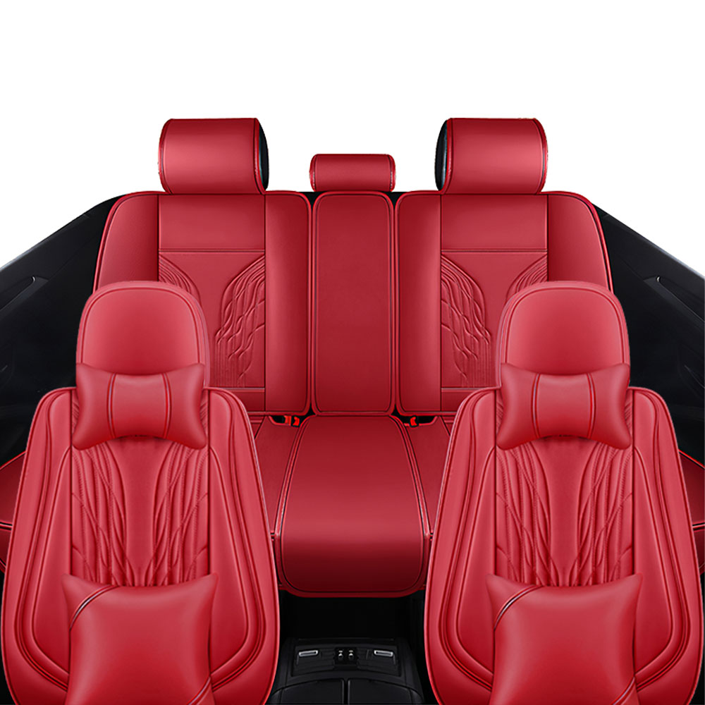 Full Coverage Black Leather Car Seat Cover Mechanical Luxury Style, Automotive Vehicle Cushion Universal Fit