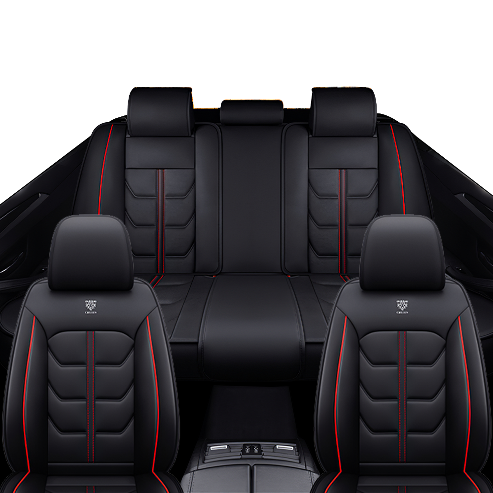 Full Coverage Black Leather Car Seat Cover Light Standard Style, Automotive Vehicle Cushion Universal Fit
