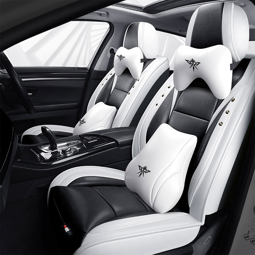 Full Coverage Black Leather Car Seat Cover Street Luxury Style, Automotive Vehicle Cushion Universal Fit