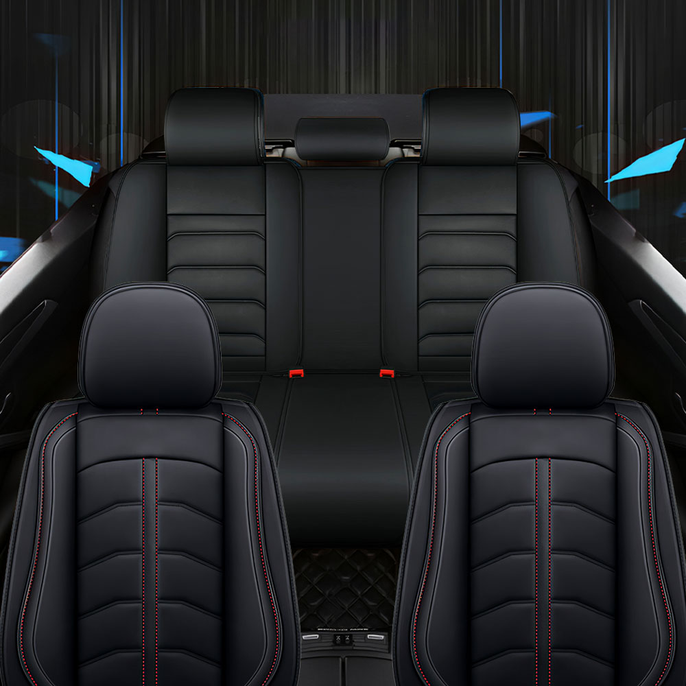 Full Coverage Black Leather Car Seat Cover Light Standard Style, Automotive Vehicle Cushion Universal Fit